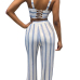 Sexy Striped Blue-white Milk Fiber Two-piece Pants Set