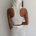 Sexy  Striped O Neck Sleeveless White Blending Two-piece Outfits