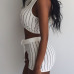 Sexy  Striped O Neck Sleeveless White Blending Two-piece Outfits