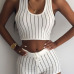 Sexy  Striped O Neck Sleeveless White Blending Two-piece Outfits