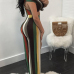 Sexy Striped Patchwork Milk Fiber Two Piece Pants Set