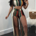 Sexy Striped Patchwork Milk Fiber Two Piece Pants Set