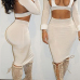 Sexy U-shaped Neck  Hollow-out White Two-piece Skirt Set