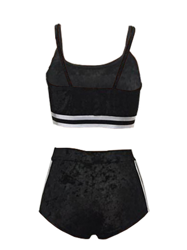 Sexy U-shaped Neck Patchwork Black Velvet Two-piece Shorts Set