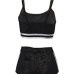 Sexy U-shaped Neck Patchwork Black Velvet Two-piece Shorts Set