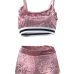 Sexy U-shaped Neck Patchwork Pink Velvet Two-piece Shorts Set