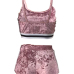 Sexy U-shaped Neck Patchwork Pink Velvet Two-piece Shorts Set