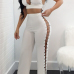 Sexy V Neck Hollow-out White Qmilch Two-piece Pants Set