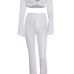 Sexy V Neck Long Sleeves White Cotton Blend Two-piece Pants Set Sheath Loose Pants