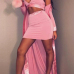 Sexy V Neck Patchwork Pink Polyester Three-piece Skirt Set