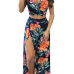 Sexy V Neck Short Sleeves Floral Print Green Qmilch Two-piece Skirt Set