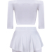 Stylish Dew Shoulder Half Sleeves Patchwork White Milk Fiber Two-piece Shorts Set