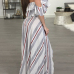 Stylish Dew Shoulder Striped Asymmetrical Light Grey Cotton Two-piece Skirt Set