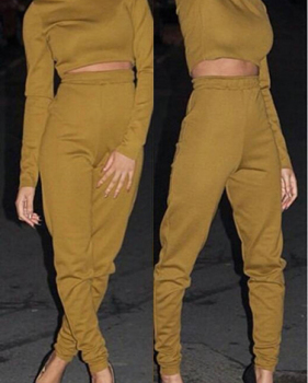 Stylish Long Sleeves Khaki Blending Two-piece Pants Set