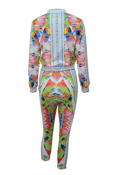 Stylish Mandarin Collar Long Sleeves Printed Healthy Fabric Two-piece Pants Set