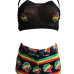 Stylish O Neck Printed Black Healthy Fabric Two-piece Shorts Set(Without Choker)