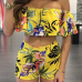 Stylish Printed Falbala Design Yellow Healthy Fabric Two-piece Shorts Set