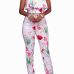 Stylish Rose Printed White Healthy Fabric Two-piece Pants Set