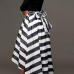 Stylish Round Neck Long Sleeves Striped Black Cotton Blend Two-piece Skirt Set