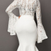 Stylish Round Neck See-Through White Lace Two-piece Skirt Set