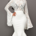 Stylish Round Neck See-Through White Lace Two-piece Skirt Set