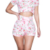 Stylish Round Neck Short Sleeves Floral Printed High Waist Polyester Two-piece Shorts Set