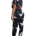 Stylish Round Neck Short Sleeves Printed Patchwork Black Knitting Two-piece Pants Set