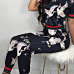 Stylish Round Neck Short Sleeves Printed Patchwork Black Knitting Two-piece Pants Set