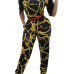 Stylish Round Neck Short Sleeves Printed Patchwork Black Milk Fiber Two-piece Pants Set