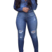 Stylish Turndown Collar Long Sleeves Button Design Blue Denim Two-piece Pants Set