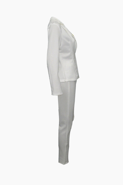 Stylish Turndown Collar Long Sleeves White Polyester Two-piece Pants Set