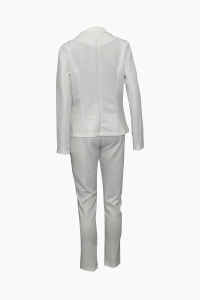 Stylish Turndown Collar Long Sleeves White Polyester Two-piece Pants Set