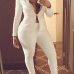 Stylish Turndown Collar Long Sleeves White Polyester Two-piece Pants Set