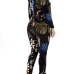 Stylish V Neck Long Sleeves Digital Printing Twilled Satin Two-piece Pants Set