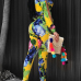 Stylish V Neck Long Sleeves Printed Yellow Venetian Two-piece Pants Set