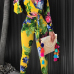 Stylish V Neck Long Sleeves Printed Yellow Venetian Two-piece Pants Set