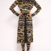 Stylish V Neck Printed Black Polyester Two-piece Pants Set