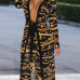 Stylish V Neck Printed Black Polyester Two-piece Pants Set