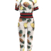 Trendy Round Neck Pineapple Printing White Cotton Two-piece Pants Set