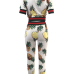 Trendy Round Neck Pineapple Printing White Cotton Two-piece Pants Set