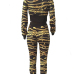 Trendy Round Neck Printed Zipper Design Black Knitting Two-piece Pants Set