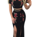 Trendy Round Neck Short Sleeves Embroidery High Split Black Qmilch Two-piece Skirt Set