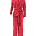 Trendy V Neck Lace-up Red Velvet Two-piece Pants Set