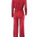 Trendy V Neck Lace-up Red Velvet Two-piece Pants Set