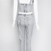 Trendy V Neck Sleeveless Broken Holes Grey Denim Two-piece Pants Set