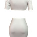 White Polyester Skirt Print O neck Short Sleeve Sexy Two Pieces